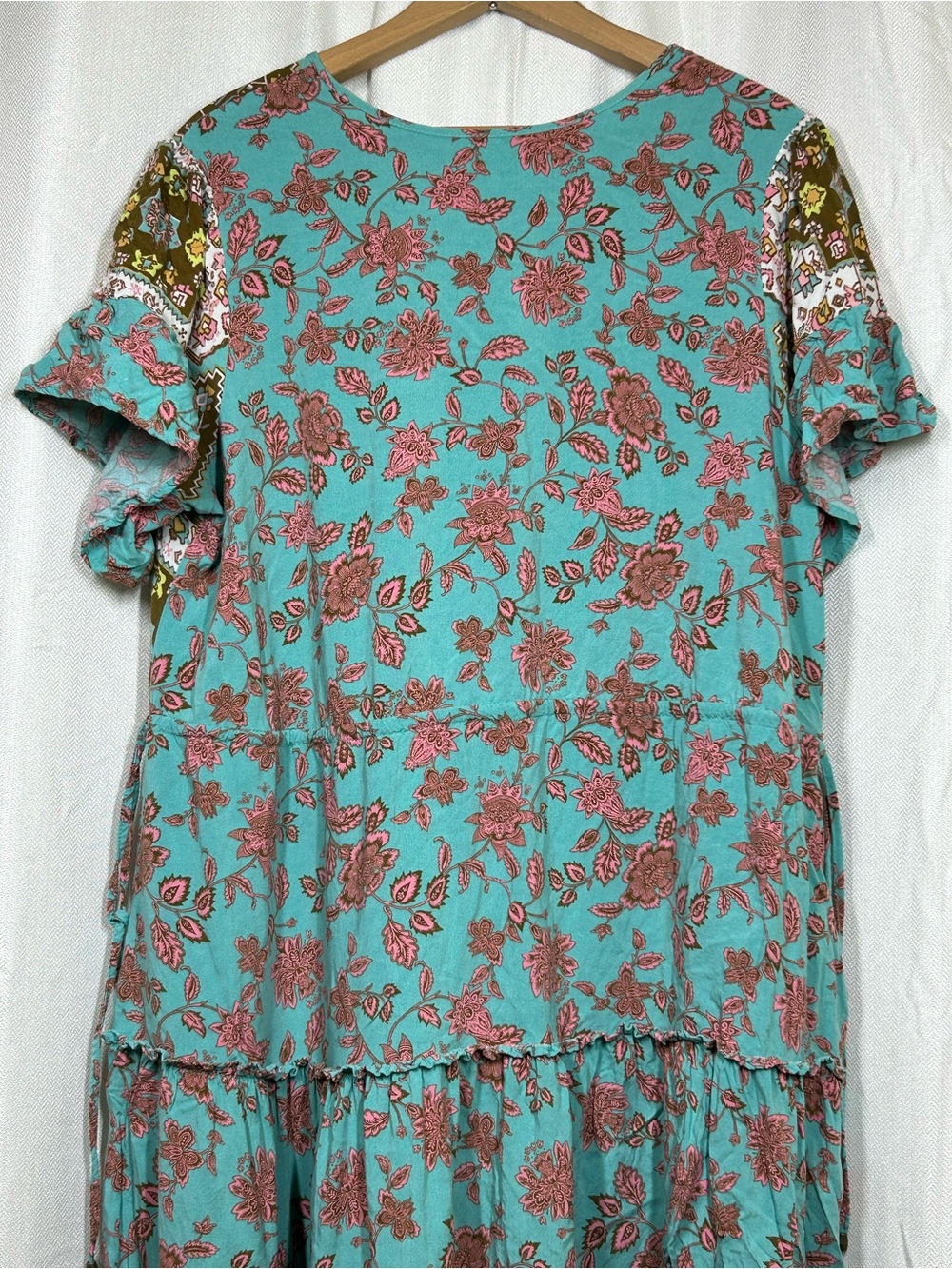 Matilda Jane Down To Earth Dress Teal Brown Size Large Boho Tiered Pockets - Picture 6 of 10